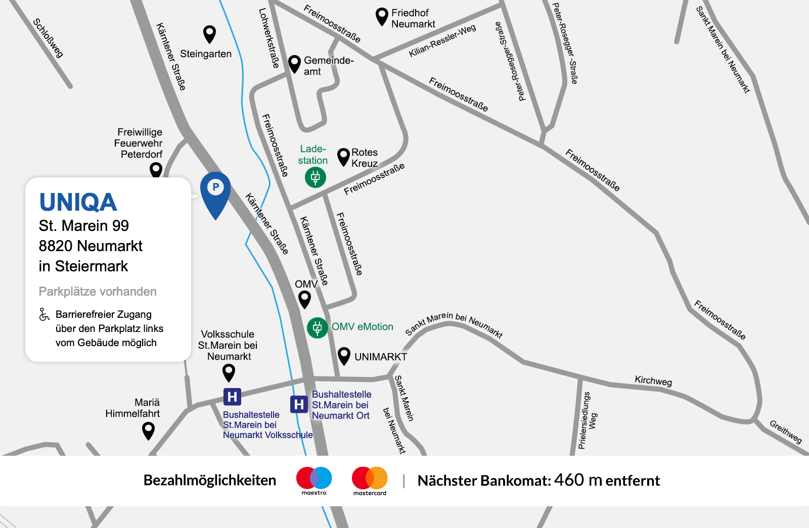 Eine detaillierte gezeichnete Karte der UNIQA Generalagentur Ritzinger & Partner